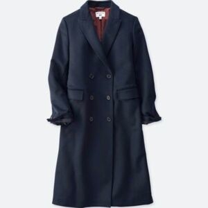 IDLF x UNIQLO Ines De La Fressange Navy Wool Blend Double Breasted Coat - S/M